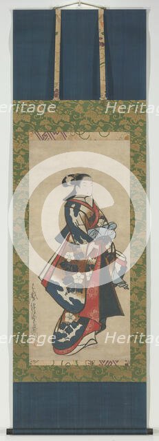 Standing Beauty in Blue Kimono, c. 1711-16. Creator: Dohan Kaigetsudo.