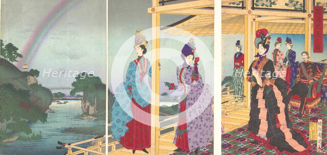 A Garden Refreshed by the Passing Rain (Ukasentei no zu), July 1888., July 1888. Creator: Chikanobu Yoshu.