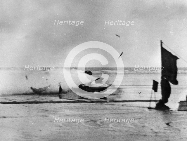 Giulio Foresti's crash at Pendine Sands, Wales, 1927. Artist: Unknown