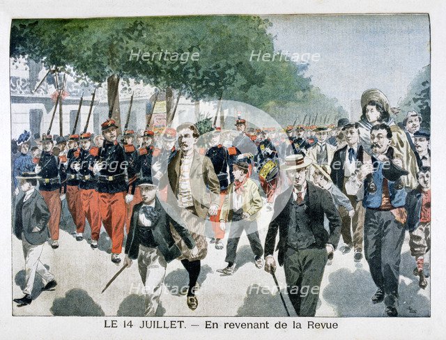 French soldiers returning from the Review on 14th July, (1901). Artist: Unknown