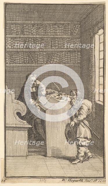 Hudibras and the Lawyer (Seventeen Small Illustrations for Samuel Butler's Hudibras, no..., 1721-26. Creator: William Hogarth.