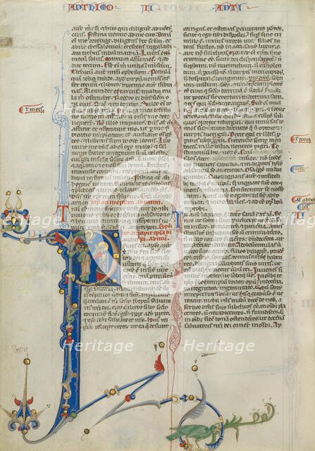 Initial P: Saint Paul Receiving a Message from God; Abbey Bible about 1250-1262. Creator: Unknown.