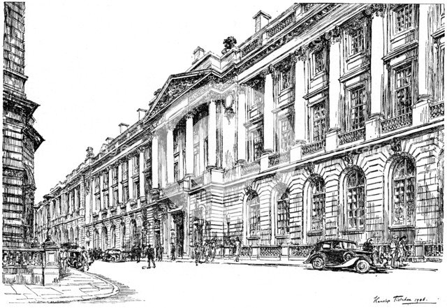 The exterior of the RAC Clubhouse in Pall Mall, London, 1946.  Artist: Hanslip Fletcher