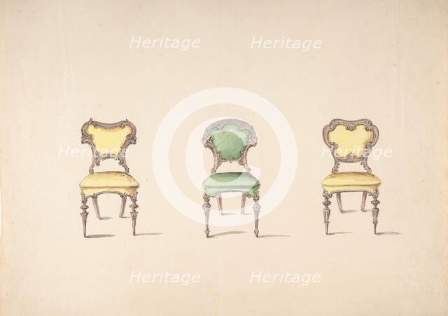 Design for Three Chairs Upholstered in Green and Yellow, early 19th century. Creator: Anon.