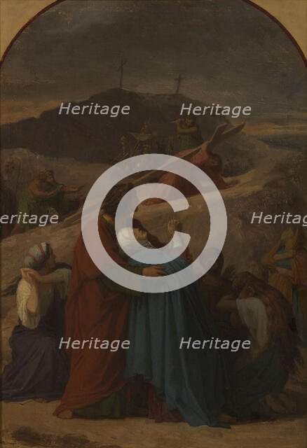 Sketch for the church of Saint-Eustache : Jesus carring the cross, the Virgin..., 1856.  Creator: Emile Signol.