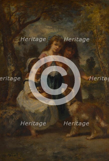 Three Little Girls, c. 1870. Creator: Narcisse Virgile Diaz de la Pena.