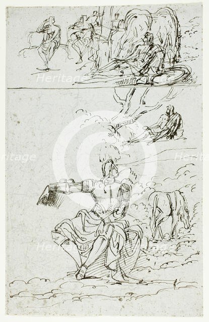 Study Sheet with Seated Knight (recto); Standing Male Figure in Medieval Dress (verso), n.d. Creator: Unknown.