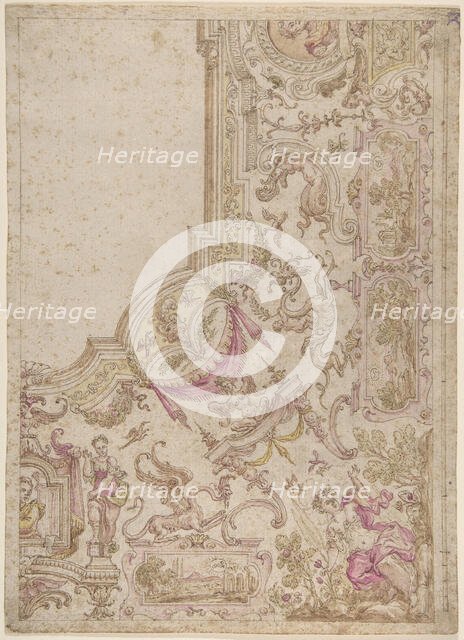 Design for a Quarter of a Ceiling with Grotesque Decorations, 17th century. Creator: Anon.