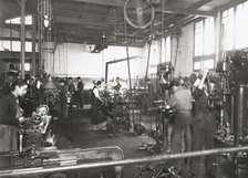 Production line of a company who manufacture motorcycle components, Barcelona, Spain, 1945.  Creator: Unknown.