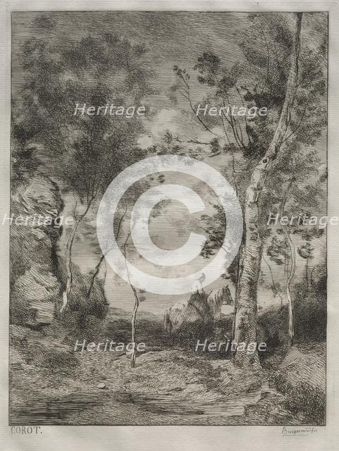 Landscape, or The White Horse, after Corot, c. 1858. Creator: Félix Bracquemond (French, 1833-1914).