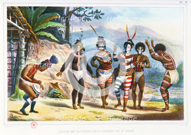 Dance at the mission of Sao Jose. Illustration from Voyage pittoresque et historique au Brésil, 1834
