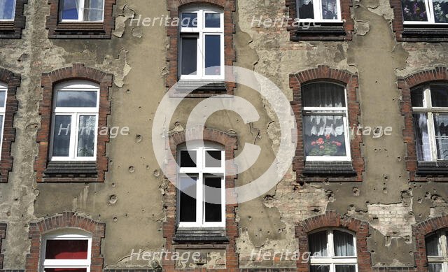 Houses adjacent to the shipyards, Gdansk, Poland, 2015.  Creator: Unknown.