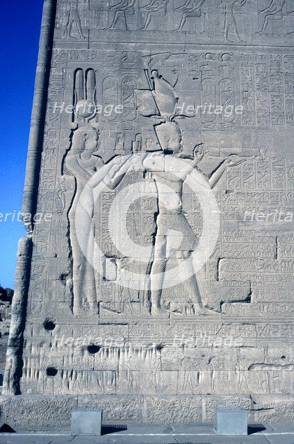 Relief of Cleopatra and Caesarion, Temple of Hathor, Dendera, Egypt, c125 BC-c60 AD. Artist: Unknown
