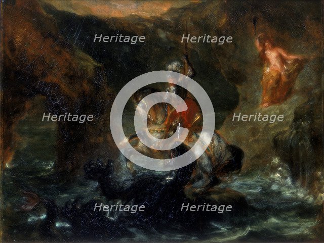 'St George Fighting the Dragon or Perseus Delivering Andromeda', 1847. Artist: Eugène Delacroix