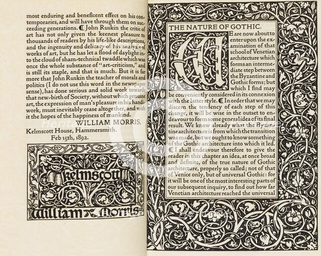 Double page from the book "The Nature of Gothic" by John Ruskin, 1892. Creator: Morris, William (1834-1896).