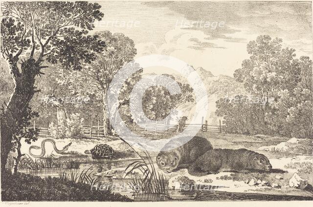 River Landscape with Two Beavers, 1807. Creator: Max Josef Wagenbauer.