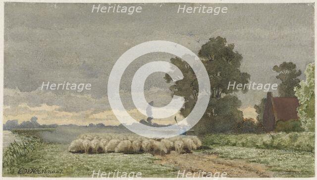 Landscape with herd of sheep, 1857-1884. Creator: Cornelis Willem Hoevenaar.