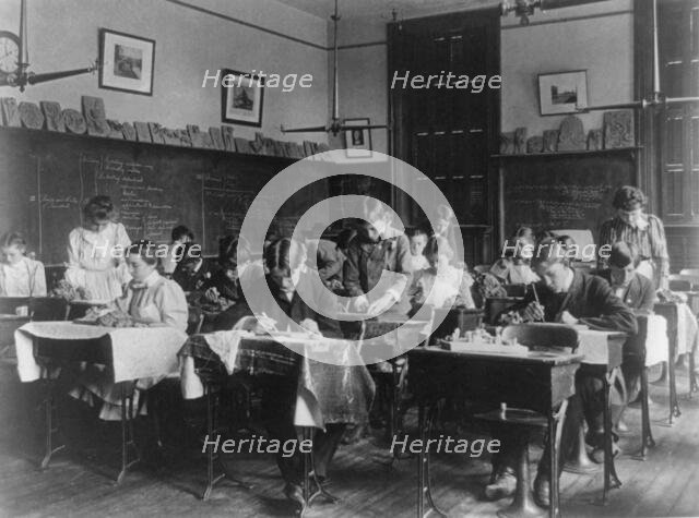 A class in clay modeling, 2nd Division, (1899?). Creator: Frances Benjamin Johnston.