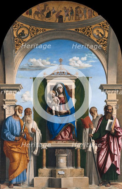 Enthroned Madonna with Child and Saints Peter, Romuald, Benedict and Paul, ca 1595. Artist: Cima da Conegliano, Giovanni Battista (ca. 1459-1517)