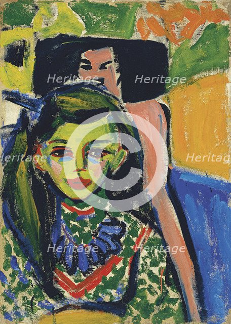 Fränzi in front of Carved Chair, 1910. Artist: Kirchner, Ernst Ludwig (1880-1938)