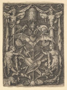 Design for a Candelabra Grotesque with a Bat in the Center, 1550. Creator: Heinrich Aldegrever.