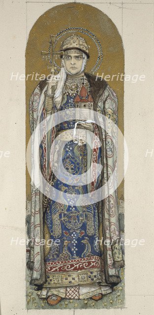 Saint Olga, Princess of Kiev (Study for frescos in the St Vladimir's Cathedral of Kiev), 1884-1889. Artist: Vasnetsov, Viktor Mikhaylovich (1848-1926)
