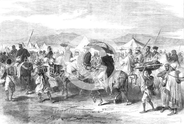 The Abyssinian Expedition: departure of the released prisoners from the head-quarters camp..., 1868. Creator: Unknown.