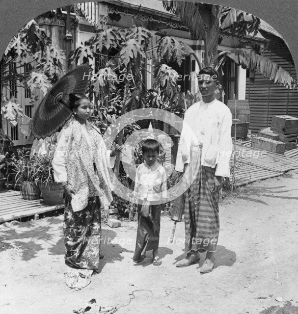 Burmese family, Rangoon, Burma, 1908. Artist: Stereo Travel Co