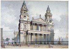 West front of St Paul's Cathedral, City of London, 1814.         Artist: Thomas Hosmer Shepherd