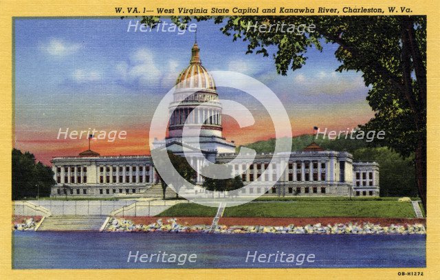 State Capitol and Kanawha River, Charleston, West Virginia, USA, 1940. Artist: Unknown