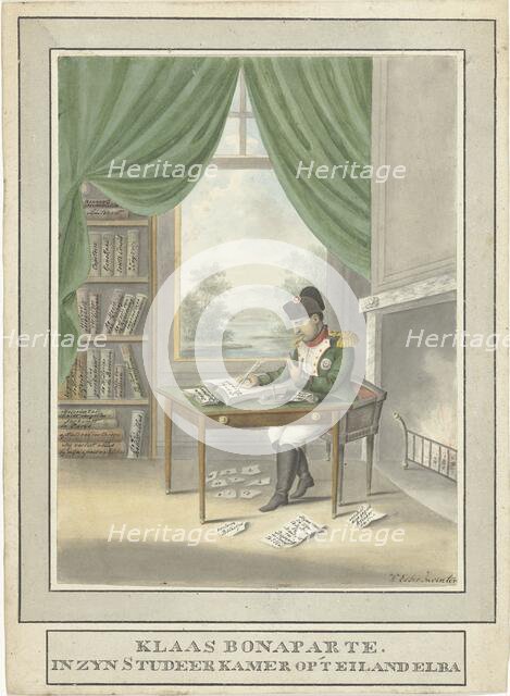Cartoon of Napoleon: Klaas Bonaparte in his study on the island of Elba, 1814, 1814. Creator: Wijnand Esser.