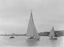 A 5 ton sloop, possibly 'Armonelle', under sail, 1921. Creator: Kirk & Sons of Cowes.