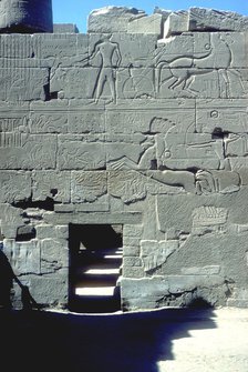 Relief of the Pharoah in chariot riding down his enemies, Temple of Amun, Karnak, c14th century BC. Artist: Unknown