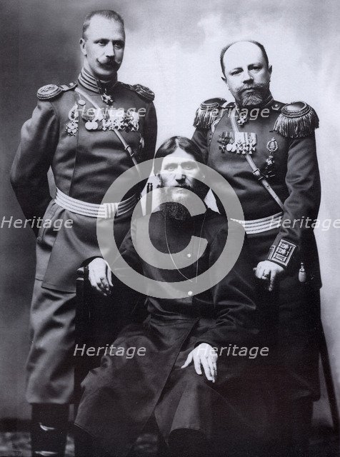 Grigori Rasputin, General Count Mikhail Putyatin (right) and Colonel Dmitriy Lotman, 1904-1905.