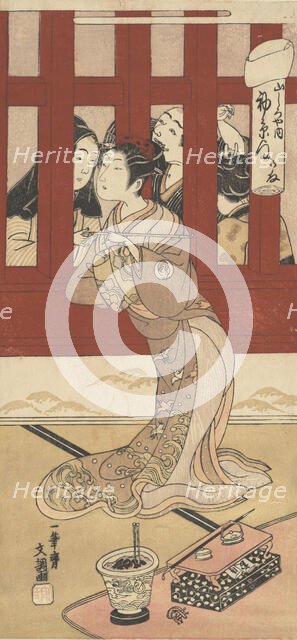 The Actor Bando Hikosaburo II in the Role of the Oiran Hatsuito of Yamashiro-ya, ca. 1770. Creator: Ippitsusai Buncho.