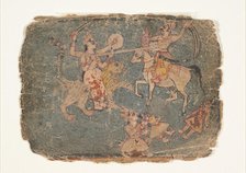 The Goddess Durga Slaying an Enemy; Page from a Dispersed Markandeya Purana..., 1650-60. Creator: Unknown.
