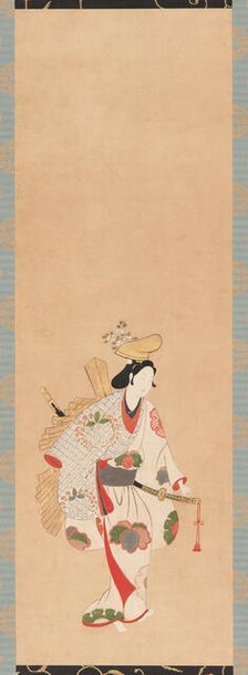 Dancer in a white dress, patterned with colored leaves..., Edo period, Kambun era, 1661-1673. Creator: Unknown.