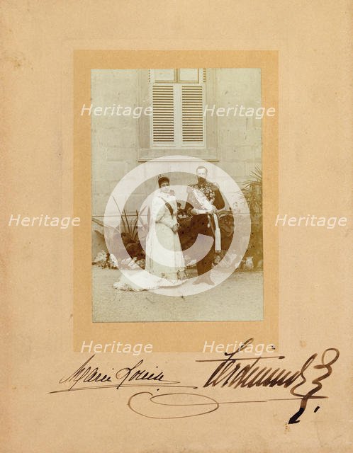 Ferdinand I of Bulgaria with his wife Princess Marie Louise of Bourbon-Parma, 1893. Creator: Anonymous.