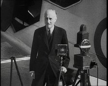 Samuel Hoare Giving a Speech in Front of a Plane, 1930s. Creator: British Pathe Ltd.