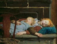 Two sleeping girls on the stove bench, 1895.