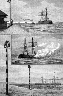 H.M.S. Inflexible at Ports Mouth: 1. swinging compasses off Magnetic Station, Gilkicker Point, 1881. Creator: Unknown.