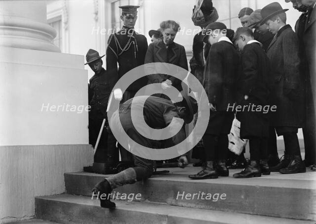 Boy Scouts - Visit of Sir Robert Baden-Powell To D.C. Making Fire; Mrs. Taft Watching, 1911. Creator: Harris & Ewing.