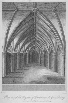 Remains of the cloisters of St Bartholomew's Priory, Smithfield, City of London, 1813. Artist: J Simpkins