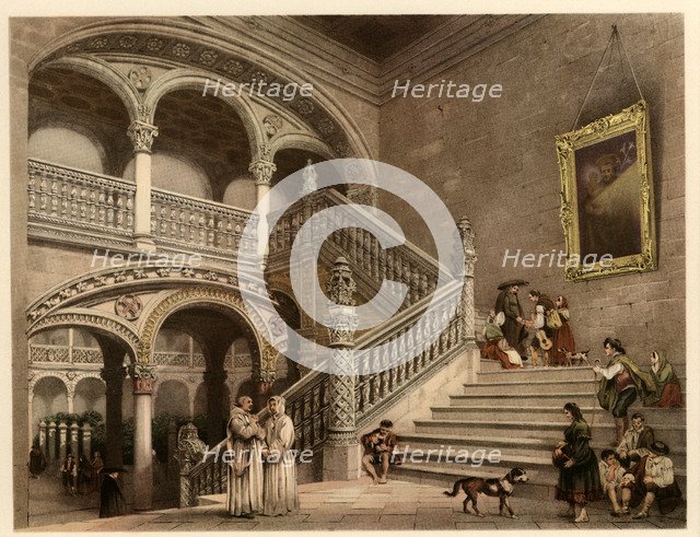 Main Staircase of Santa Cruz Hospital in Toledo, with scenes of life and traditional costumes of …