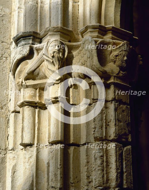 Ornamented capital with animal and human figures, Monastery of Santes Creus, Spain, 14th century.  Creator: Unknown.