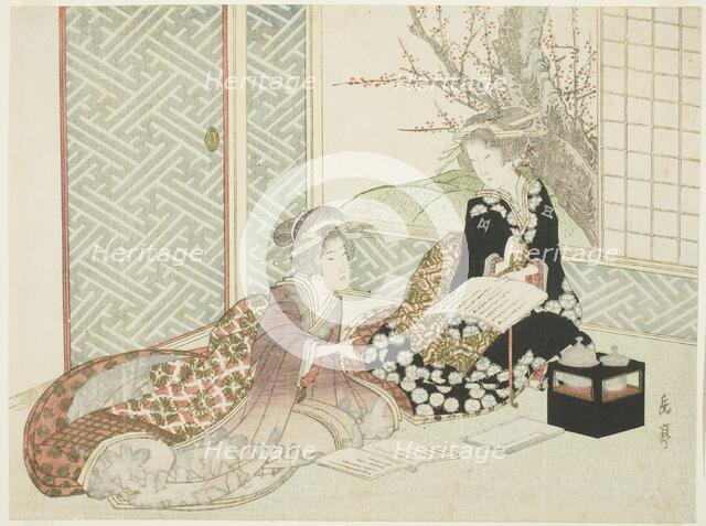 Two Women Reading, 19th century. Creator: Gakutei.