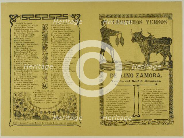 Legitimos versos de Lino Zamora (Legitimate Verses of Lino Zamora), n.d. Creator: José Guadalupe Posada.