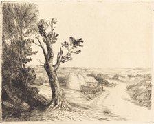 Landscape with Haystacks (Le paysage aux meules). Creator: Alphonse Legros.