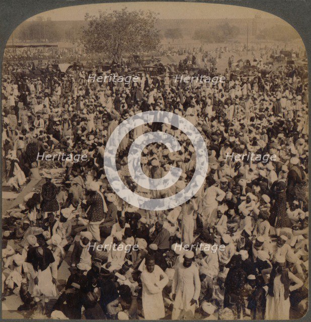 'Mohammedans on Fast Day outside Jumma Mosque, looking south, Delhi, India', 1903. Artist: Unknown.