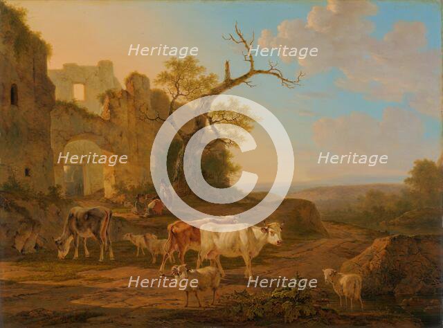 Landscape with Cows near a Ruin, 1800-1815. Creator: Jacob van Strij.